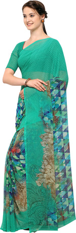 Green Printed Georgette Saree