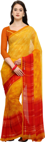 Yellow Checkered Georgette Saree