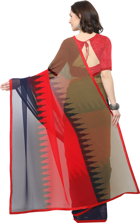 Red Geometric Print Georgette Saree