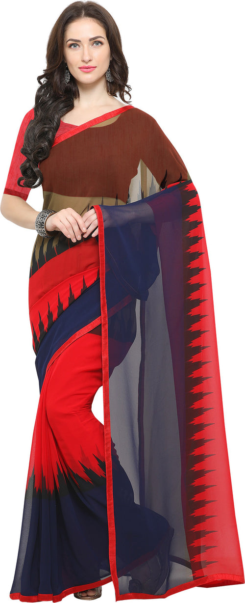 Red Geometric Print Georgette Saree