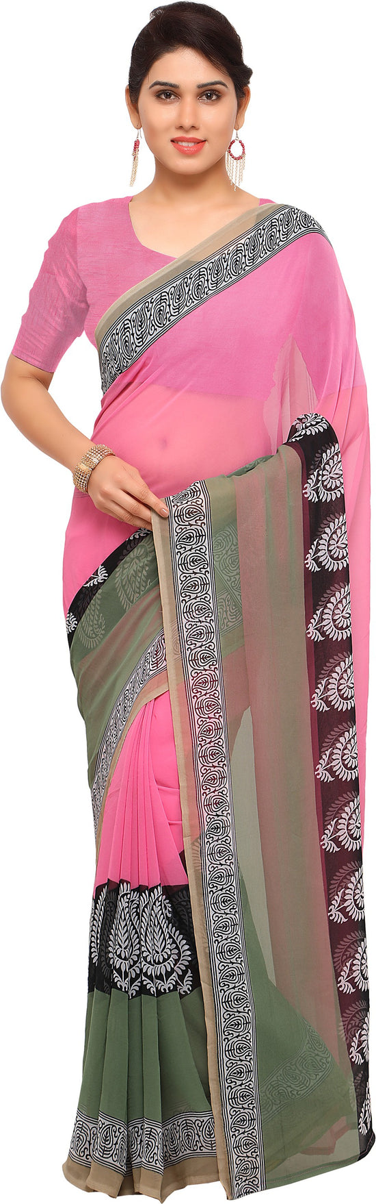 Pink Printed Georgette Saree