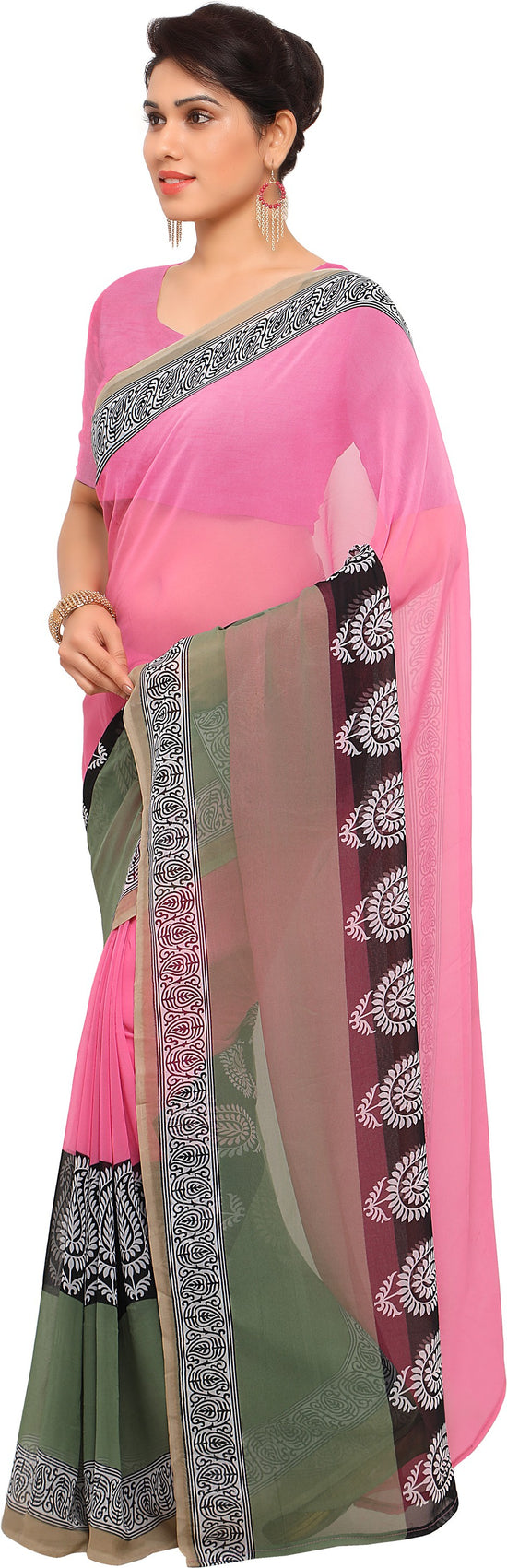 Pink Printed Georgette Saree