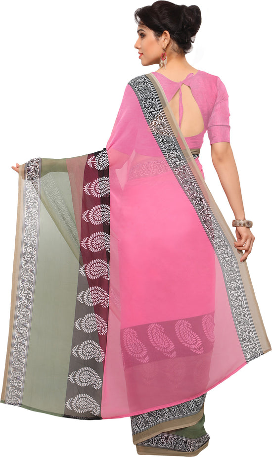 Pink Printed Georgette Saree