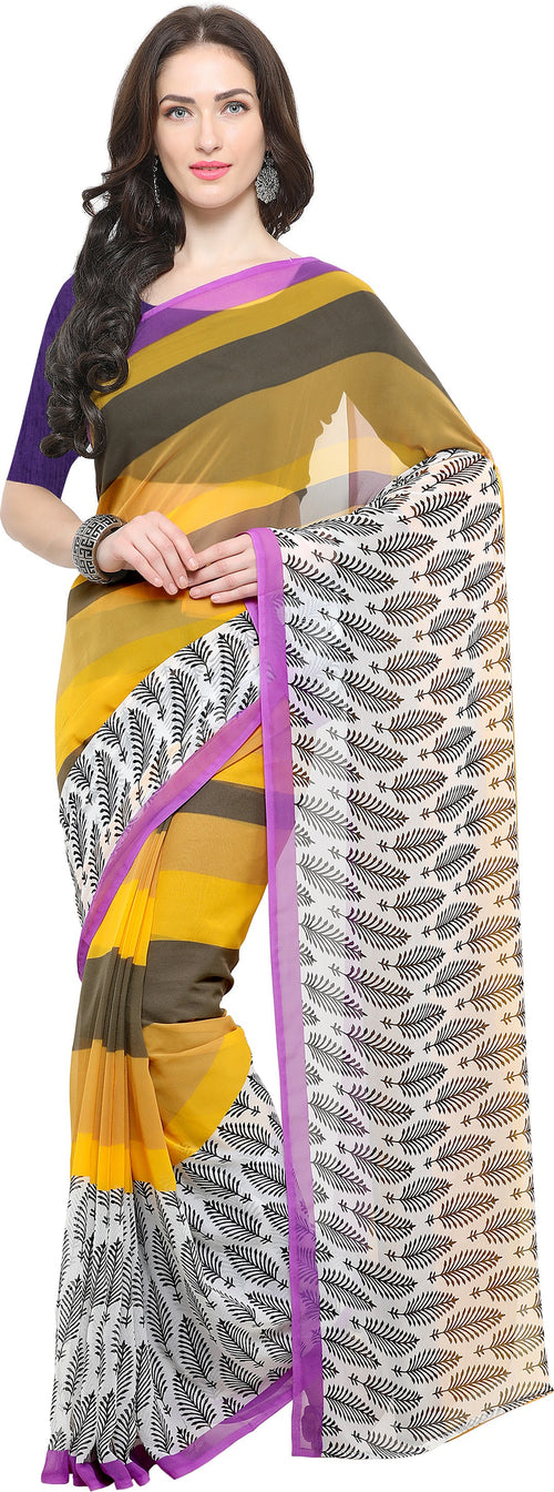 Yellow Geometric Print Georgette Saree