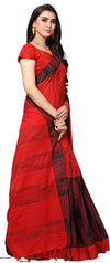 Red Woven Cotton Blend Saree