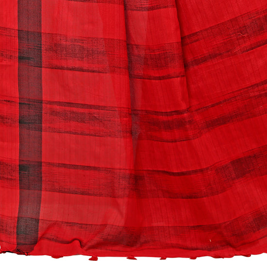 Red Striped Cotton Blend Saree