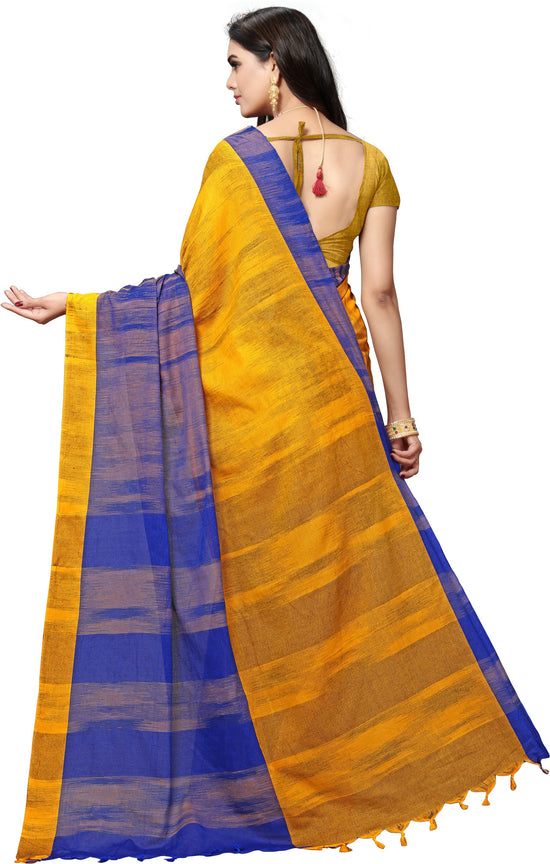 Yellow Woven Cotton Blend Saree