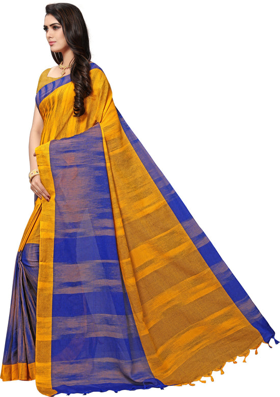 Yellow Woven Cotton Blend Saree