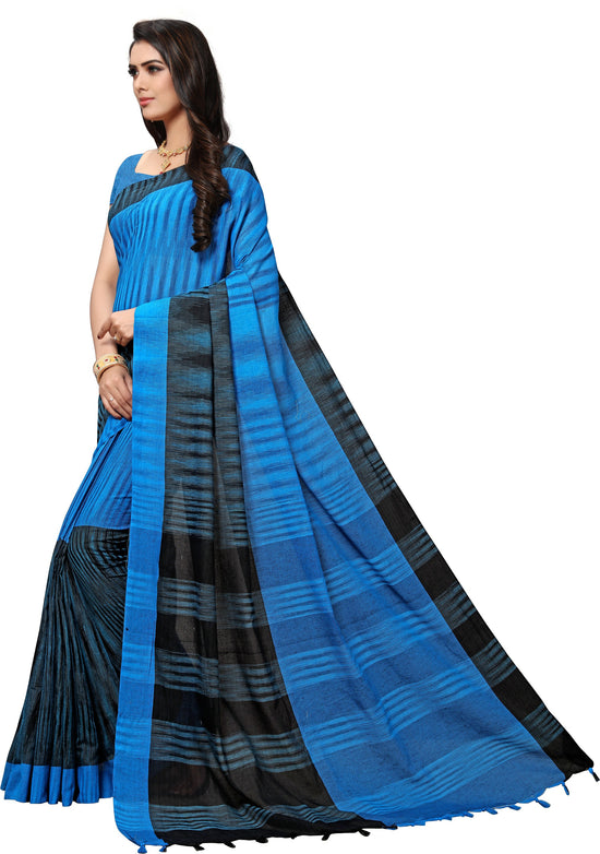 Blue Woven Cotton Blend Saree