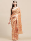 Orange Printed Cotton Blend Saree