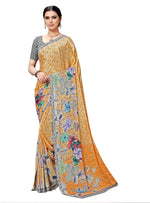 Yellow Printed Crepe Saree