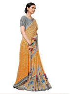 Yellow Printed Crepe Saree