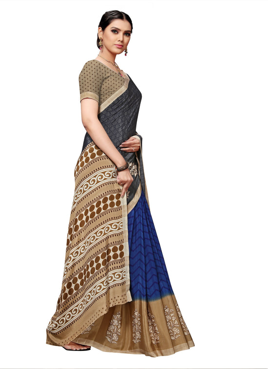 Blue Printed Crepe Saree