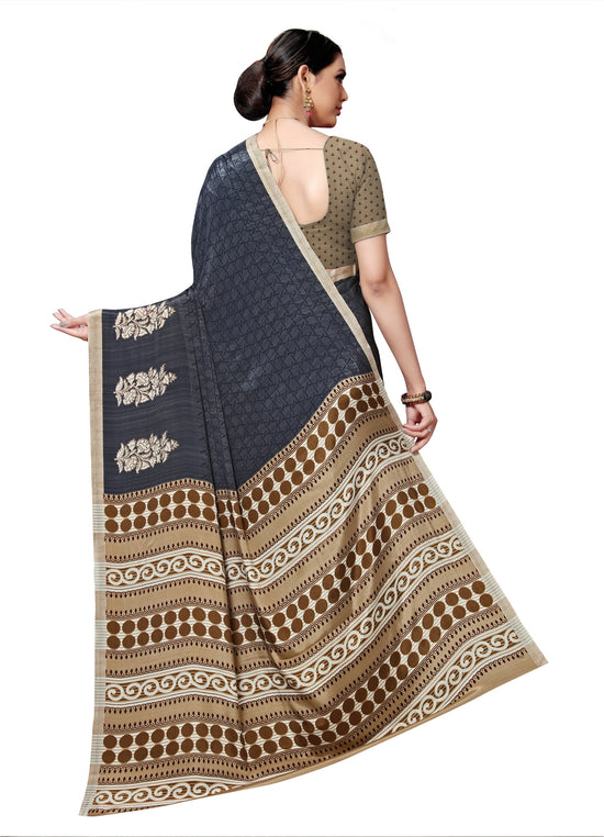 Blue Printed Crepe Saree