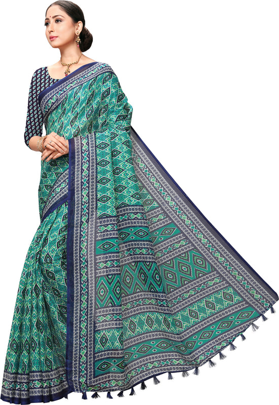 Dark Blue Printed Art Silk Saree