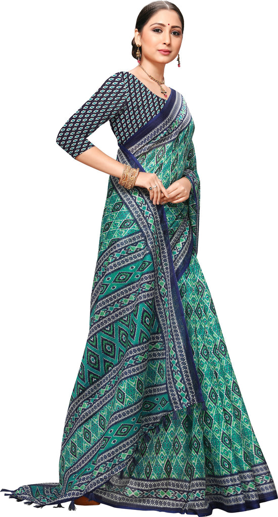 Dark Blue Printed Art Silk Saree