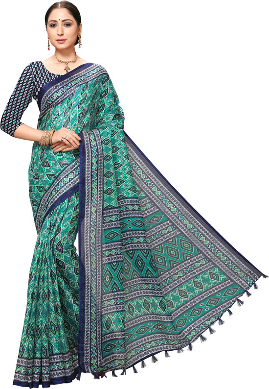 Dark Blue Printed Art Silk Saree