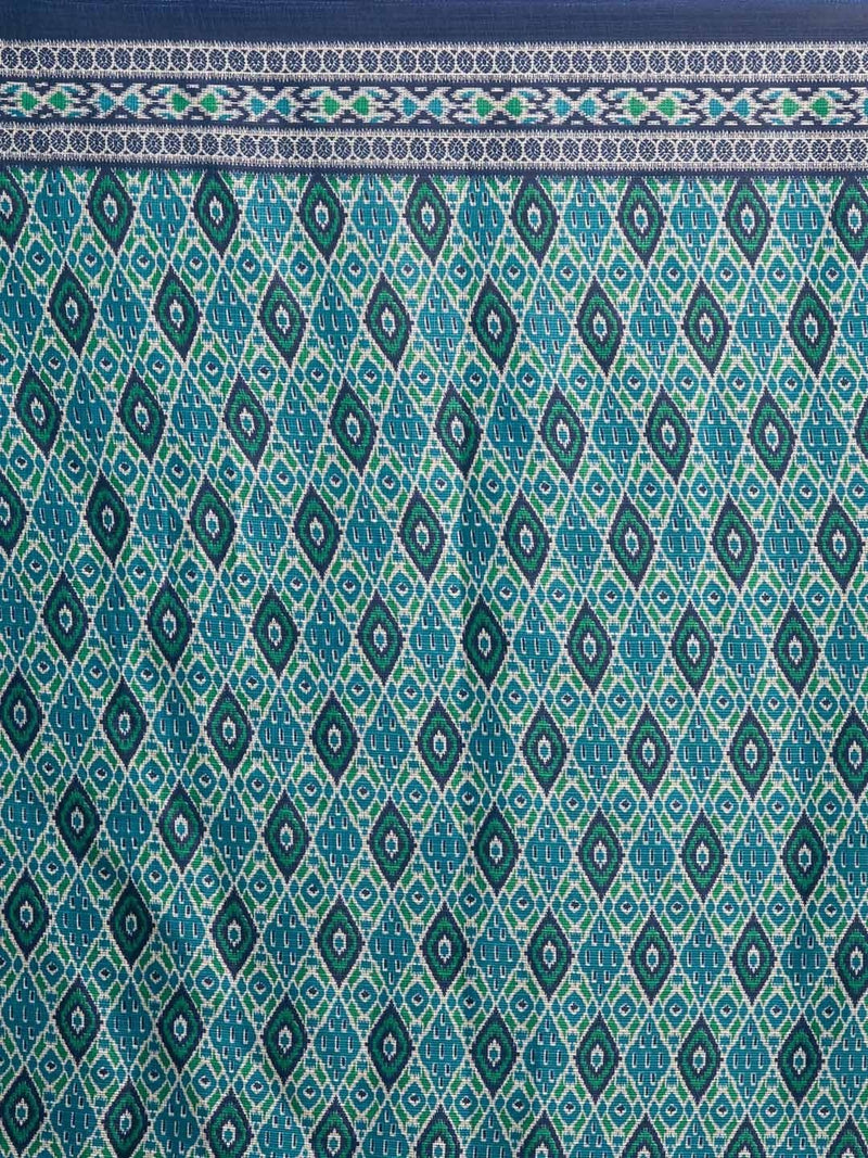 Blue Printed Art Silk Saree