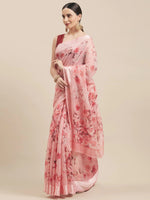 Pink Printed Cotton Blend Saree