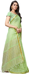 Green Self Design Cotton Linen Saree