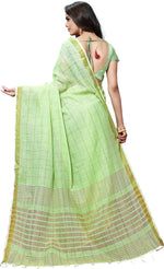 Green Self Design Cotton Linen Saree