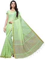 Green Self Design Cotton Linen Saree