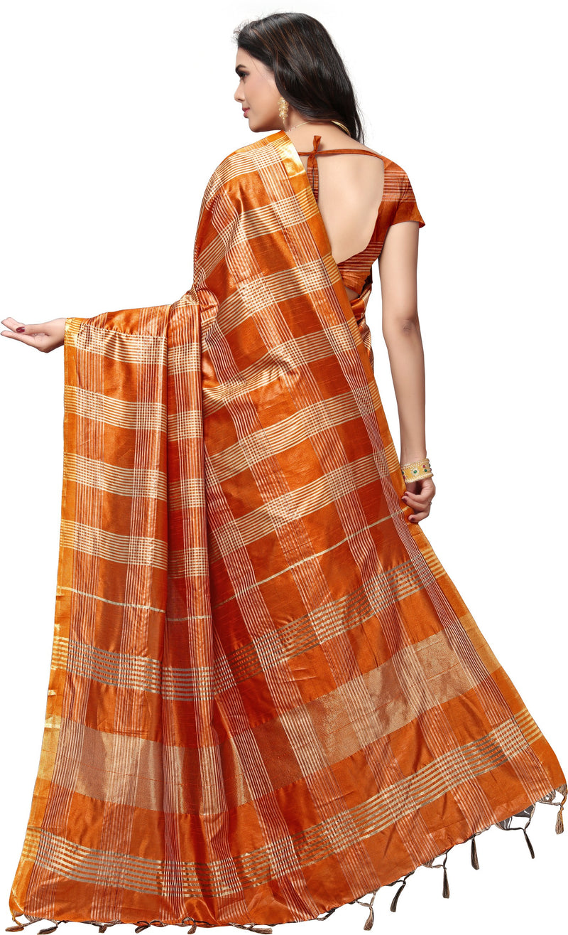 Orange Woven Silk Blend Saree