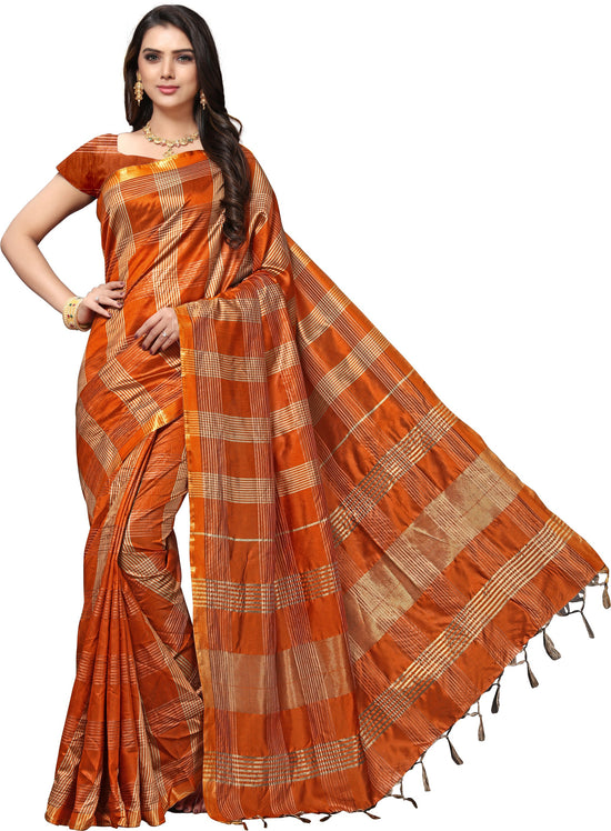 Orange Woven Silk Blend Saree