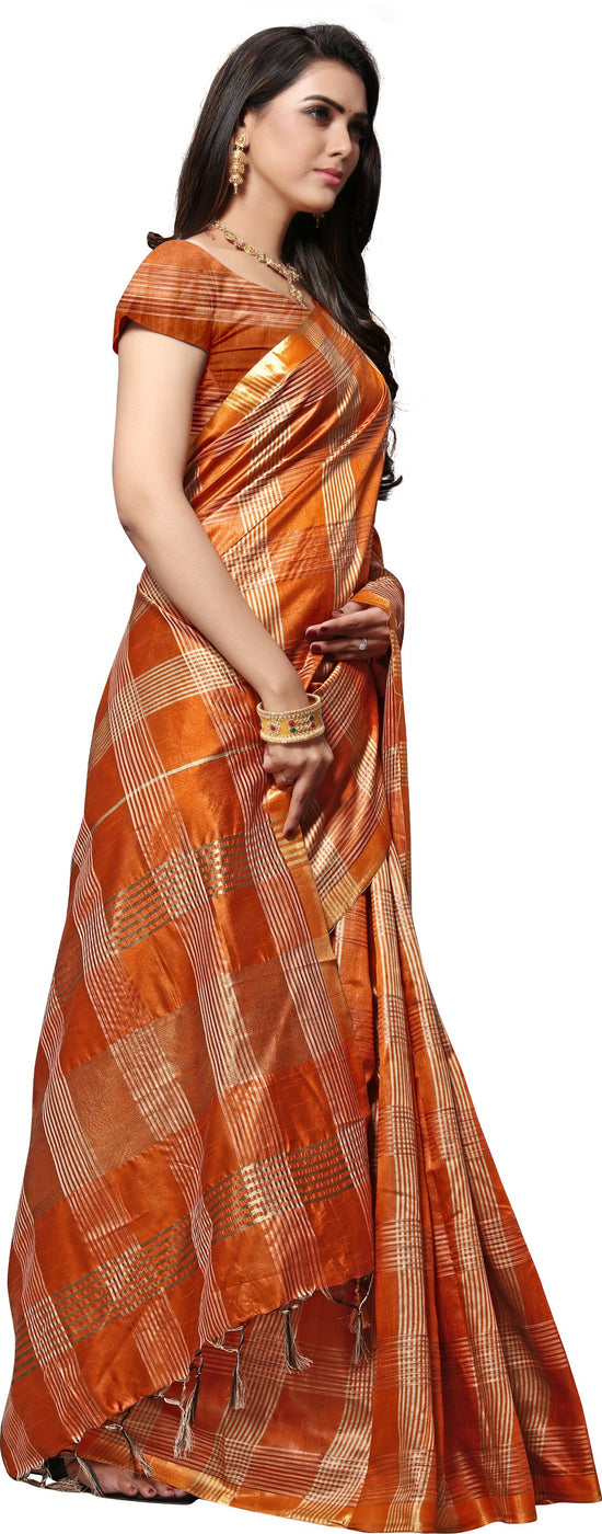 Orange Woven Silk Blend Saree