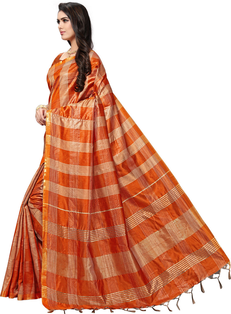 Orange Woven Silk Blend Saree