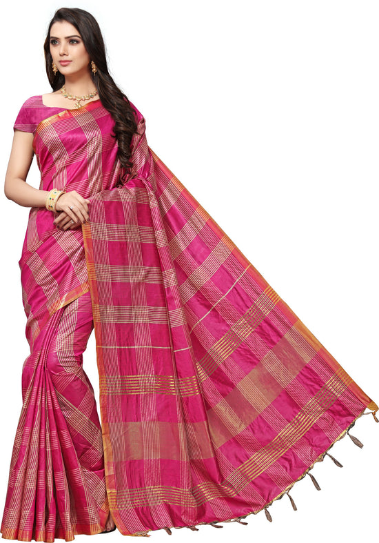 Pink Striped Silk Blend Saree