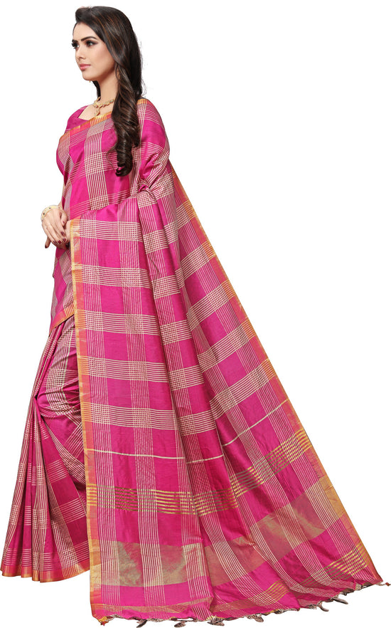 Pink Striped Silk Blend Saree