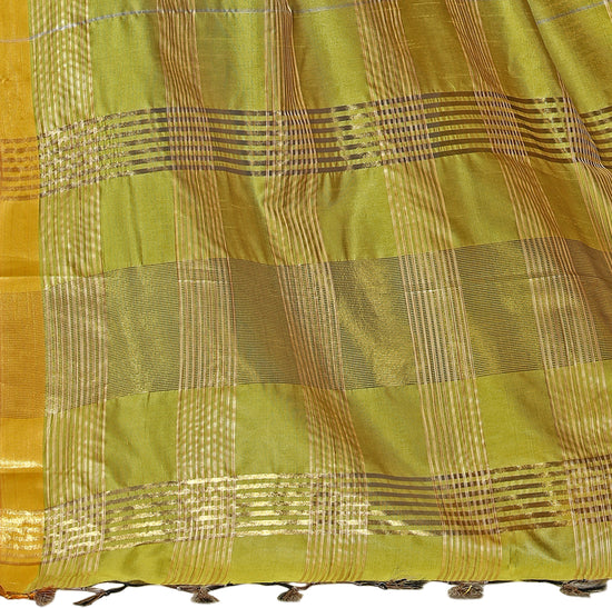 Yellow Checkered Silk Blend Saree