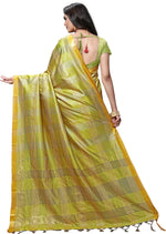 Yellow Checkered Silk Blend Saree