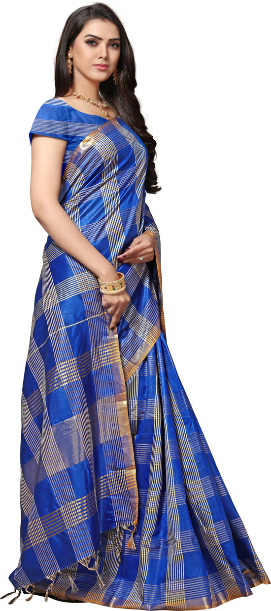 Blue Woven Silk Blend Saree