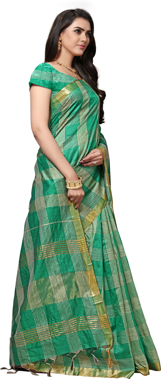 Green Striped Silk Blend Saree