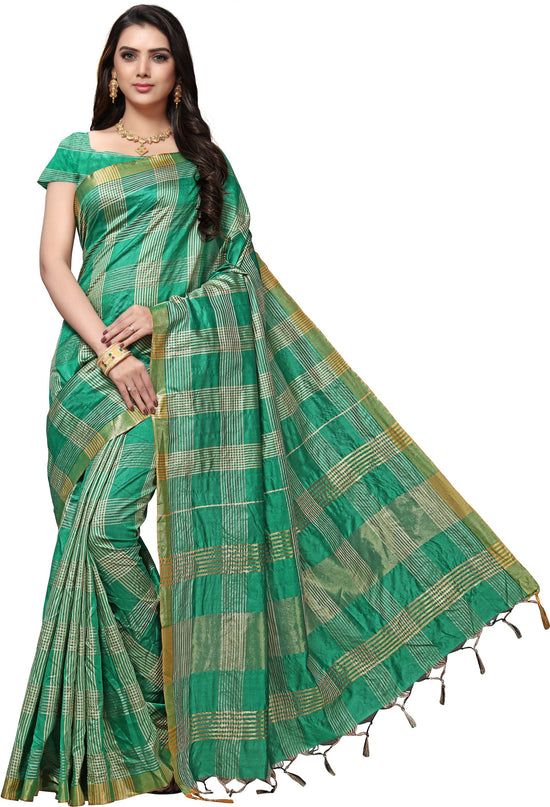 Green Striped Silk Blend Saree