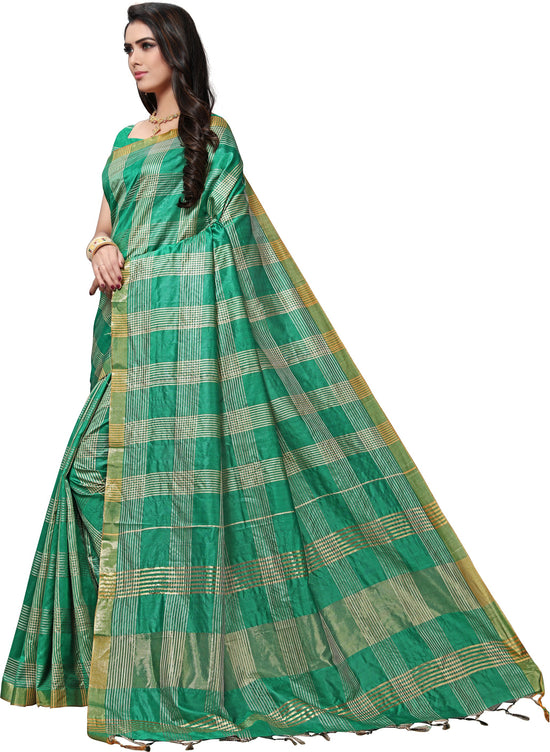 Green Striped Silk Blend Saree