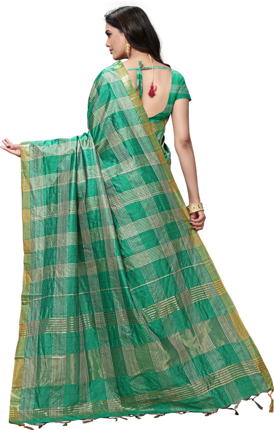 Green Striped Silk Blend Saree