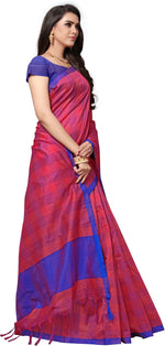 Pink Self Design Silk Blend Saree