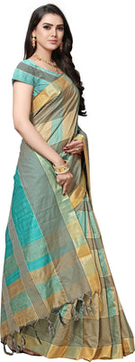 Beige Striped Silk Blend Saree
