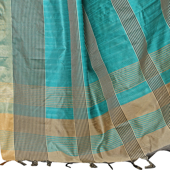 Beige Striped Silk Blend Saree