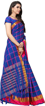 Blue Striped Silk Blend Saree