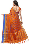 Orange Checkered Silk Blend Saree
