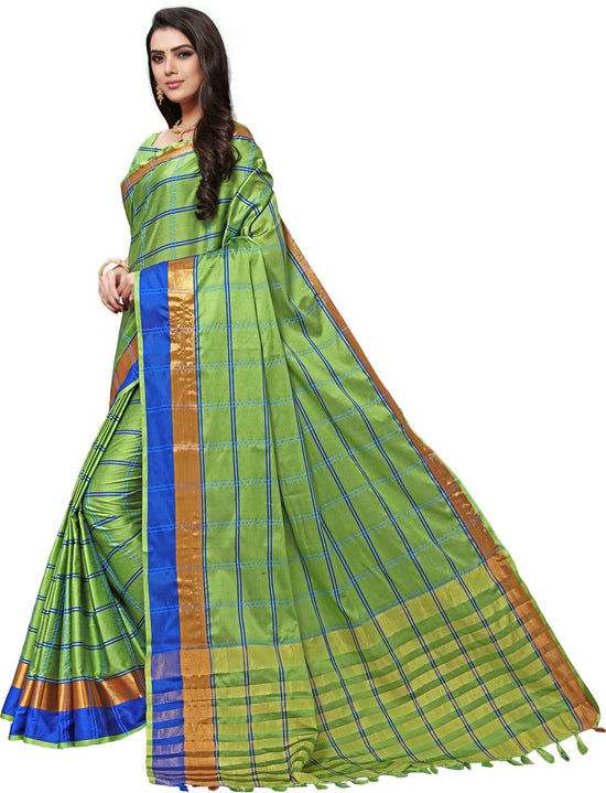 Green Striped Silk Blend Saree