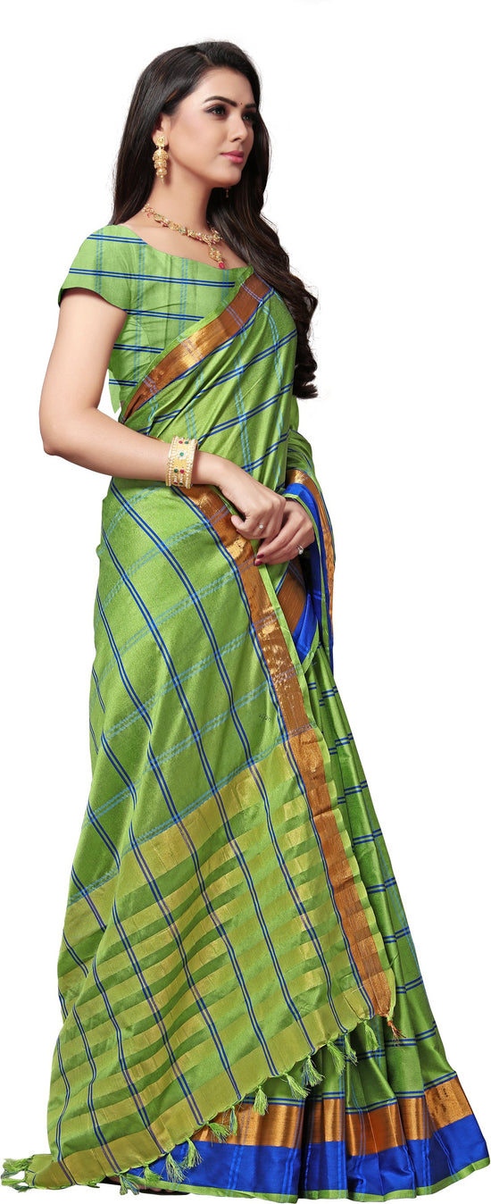 Green Striped Silk Blend Saree