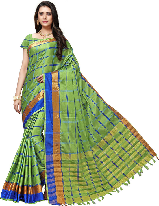 Green Striped Silk Blend Saree