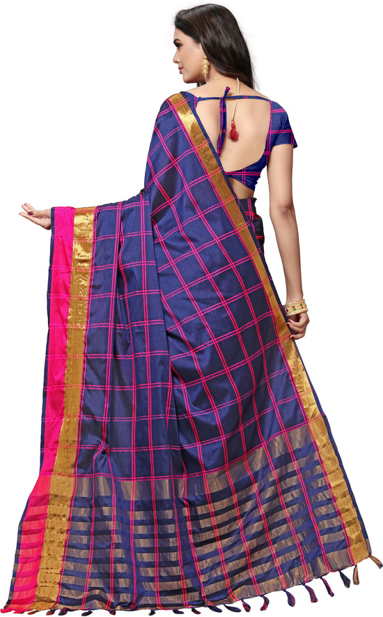 Blue Striped Silk Blend Saree