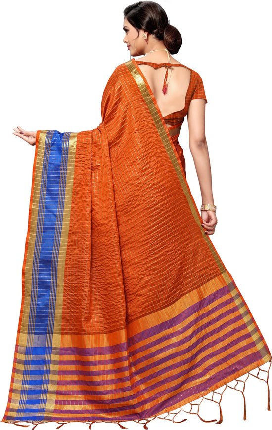 Orange Self Design Art Silk Saree