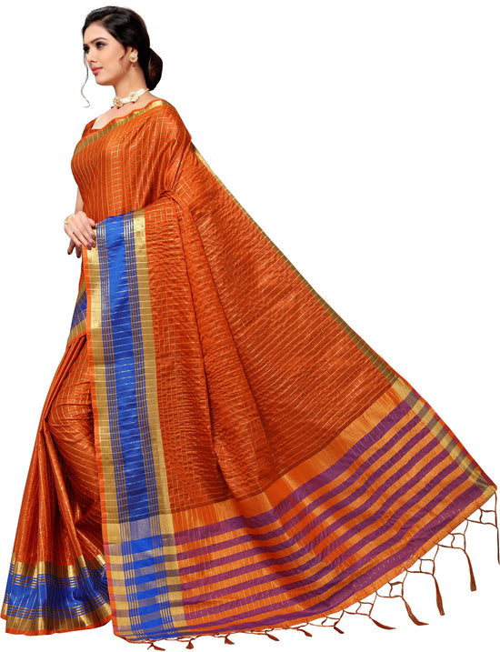 Orange Self Design Art Silk Saree